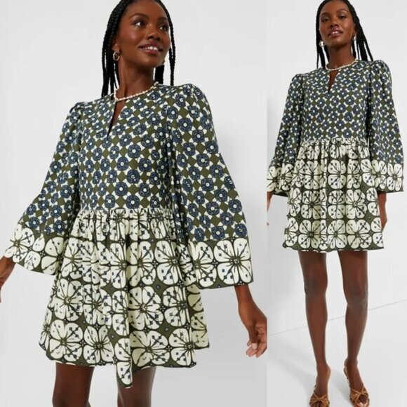 Tuckernuck Izzie Mini Dress Batik Medallion Print Bell Sleeve NWT Size M - Picture 4 of 12